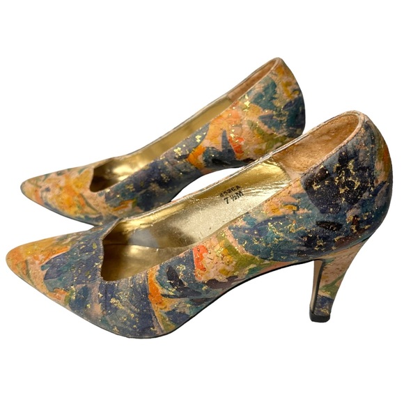 J. Reneé Heels 7.5 Cork Watercolor w/ Gold Flakes - Picture 7 of 11